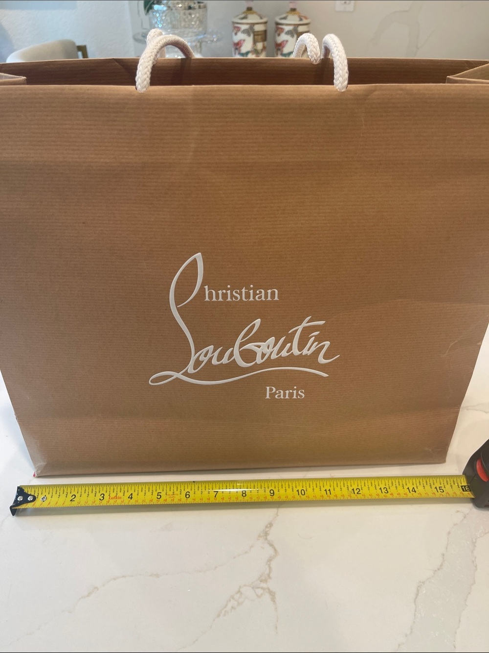 Christian Louboutin Brown Paper Shopping Bag with White Logo